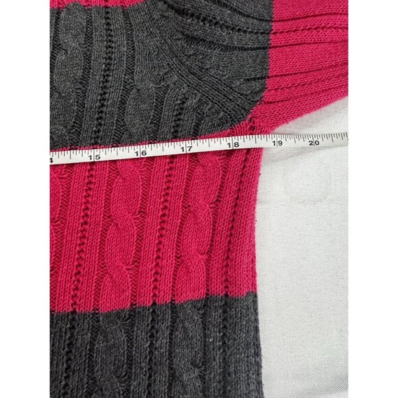 VTG Y2K Arizona Pink Charcoal Striped V-Neck Cable Knit Sweater XL 90s Cozy Knit - Picture 8 of 9
